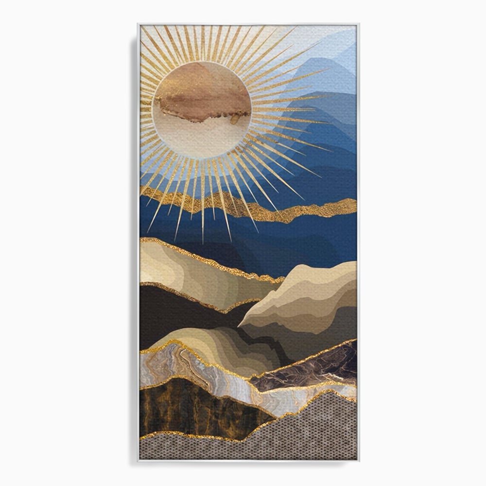 Tablou canvas cu tablou canvas cu peisaj montan, in rama de aluminiu argintiu